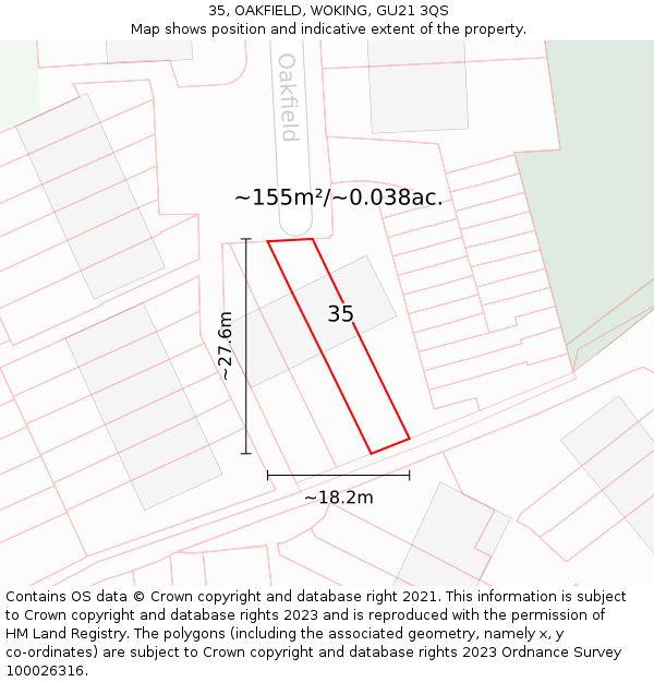 35, OAKFIELD, WOKING, GU21 3QS: Plot and title map