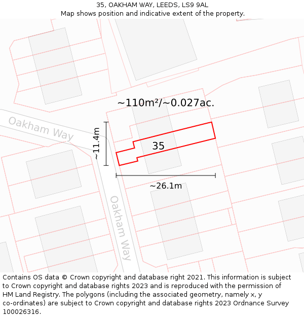 35, OAKHAM WAY, LEEDS, LS9 9AL: Plot and title map