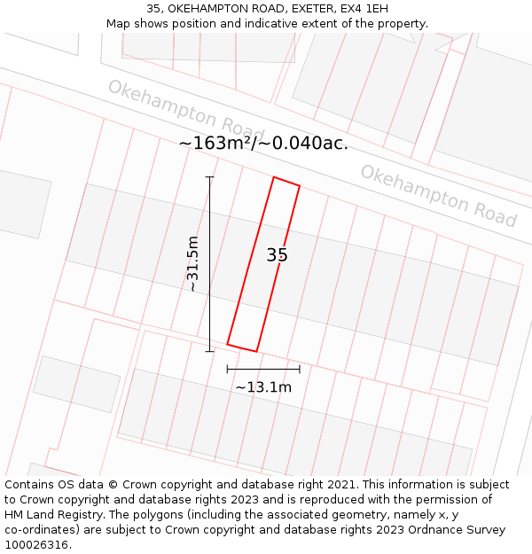 35, OKEHAMPTON ROAD, EXETER, EX4 1EH: Plot and title map