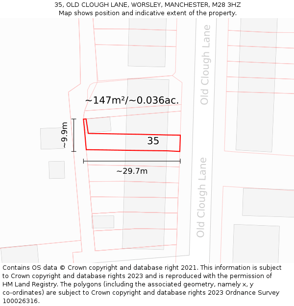 35, OLD CLOUGH LANE, WORSLEY, MANCHESTER, M28 3HZ: Plot and title map