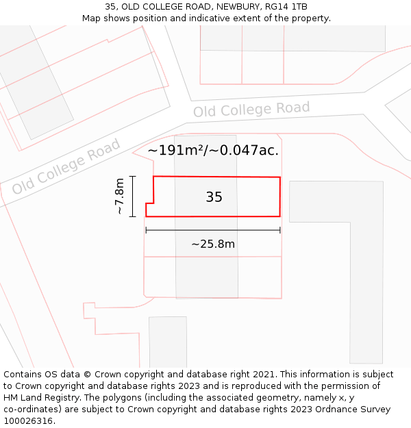 35, OLD COLLEGE ROAD, NEWBURY, RG14 1TB: Plot and title map