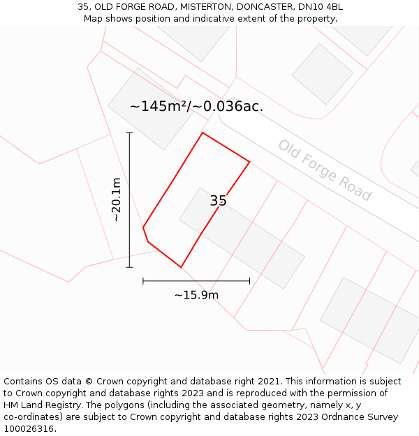 35, OLD FORGE ROAD, MISTERTON, DONCASTER, DN10 4BL: Plot and title map