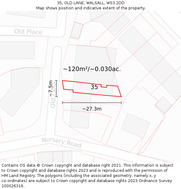 35, OLD LANE, WALSALL, WS3 2DD: Plot and title map