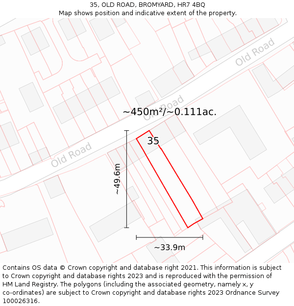 35, OLD ROAD, BROMYARD, HR7 4BQ: Plot and title map