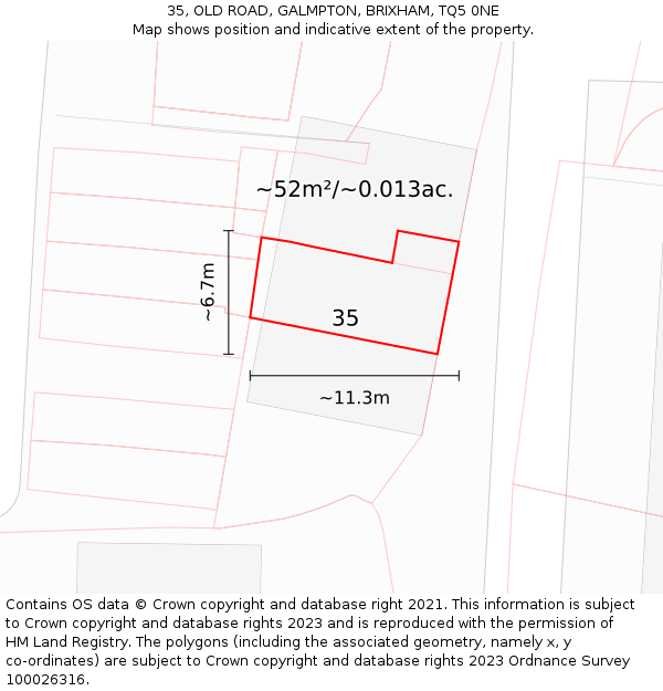 35, OLD ROAD, GALMPTON, BRIXHAM, TQ5 0NE: Plot and title map
