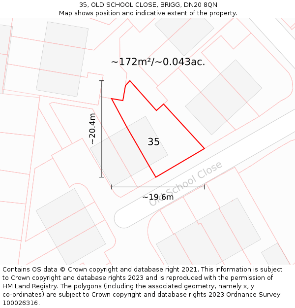 35, OLD SCHOOL CLOSE, BRIGG, DN20 8QN: Plot and title map