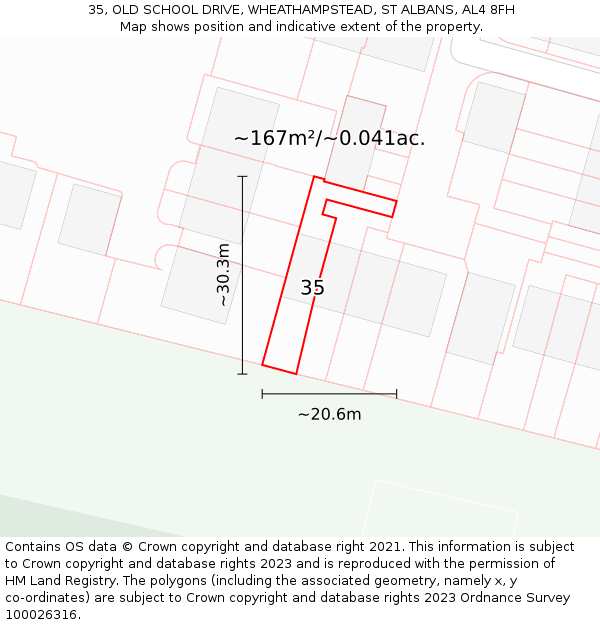 35, OLD SCHOOL DRIVE, WHEATHAMPSTEAD, ST ALBANS, AL4 8FH: Plot and title map