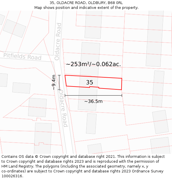 35, OLDACRE ROAD, OLDBURY, B68 0RL: Plot and title map