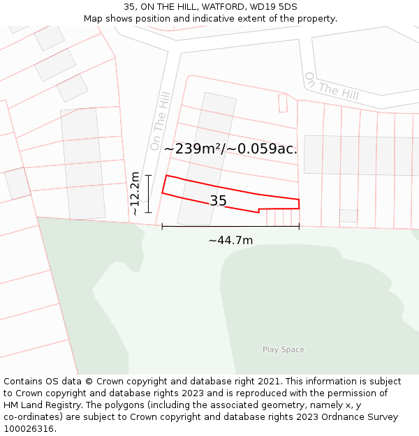 35, ON THE HILL, WATFORD, WD19 5DS: Plot and title map