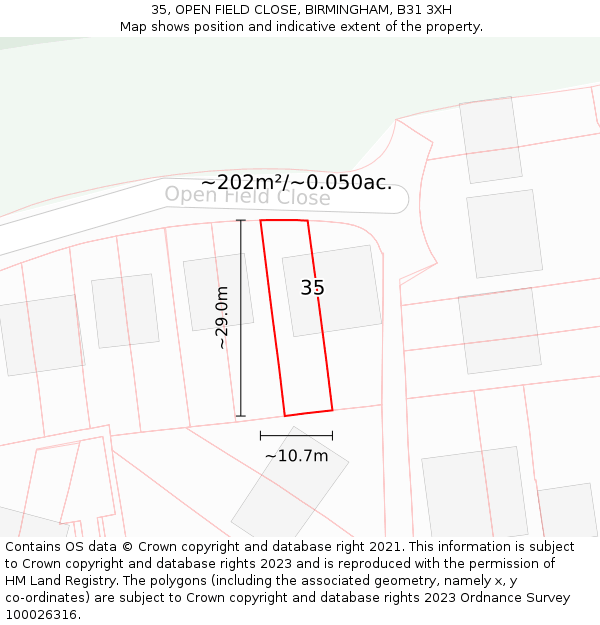 35, OPEN FIELD CLOSE, BIRMINGHAM, B31 3XH: Plot and title map