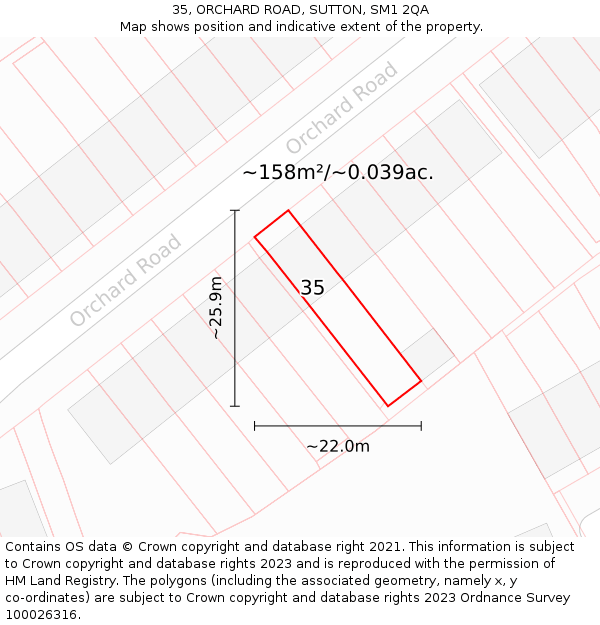 35, ORCHARD ROAD, SUTTON, SM1 2QA: Plot and title map