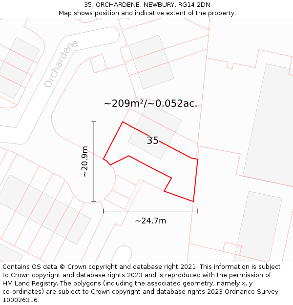 35, ORCHARDENE, NEWBURY, RG14 2DN: Plot and title map