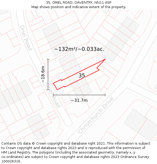 35, ORIEL ROAD, DAVENTRY, NN11 4SP: Plot and title map