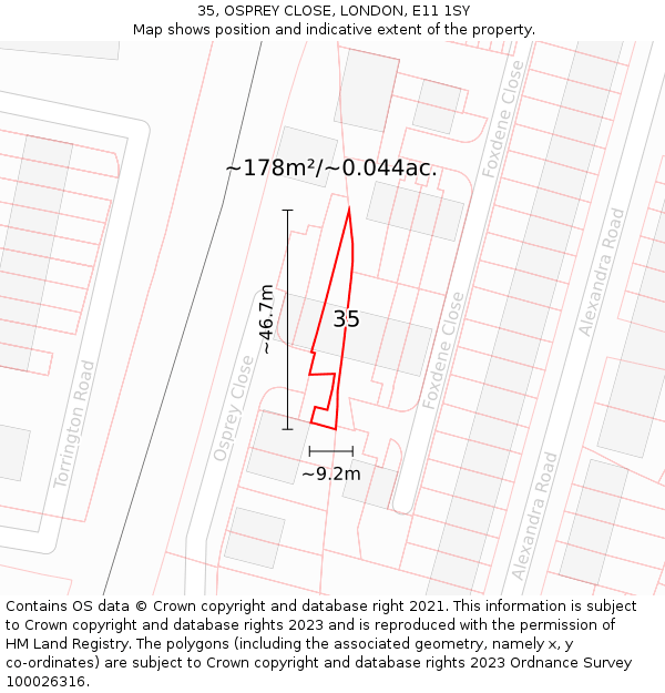 35, OSPREY CLOSE, LONDON, E11 1SY: Plot and title map