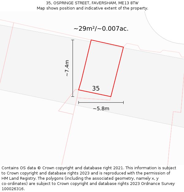 35, OSPRINGE STREET, FAVERSHAM, ME13 8TW: Plot and title map