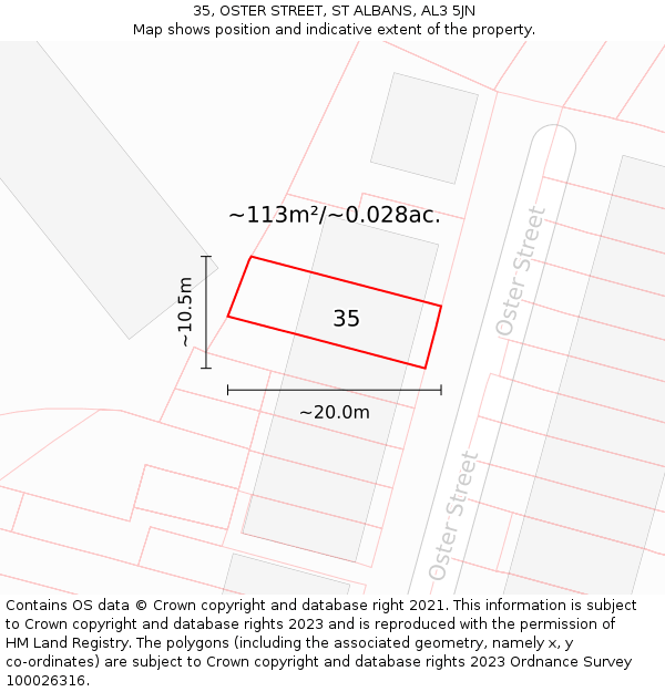 35, OSTER STREET, ST ALBANS, AL3 5JN: Plot and title map