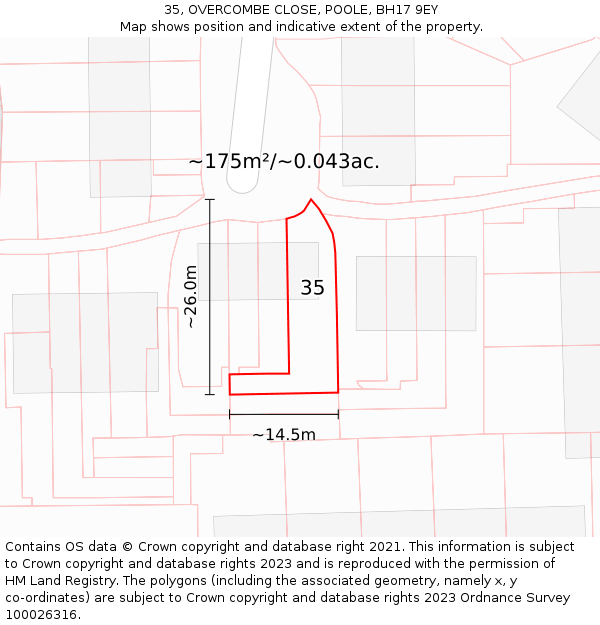 35, OVERCOMBE CLOSE, POOLE, BH17 9EY: Plot and title map