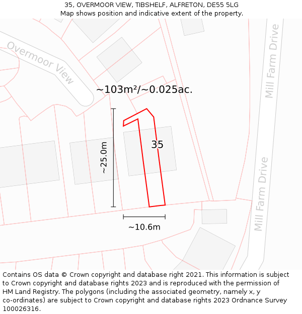35, OVERMOOR VIEW, TIBSHELF, ALFRETON, DE55 5LG: Plot and title map