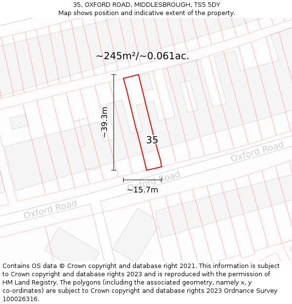 35, OXFORD ROAD, MIDDLESBROUGH, TS5 5DY: Plot and title map