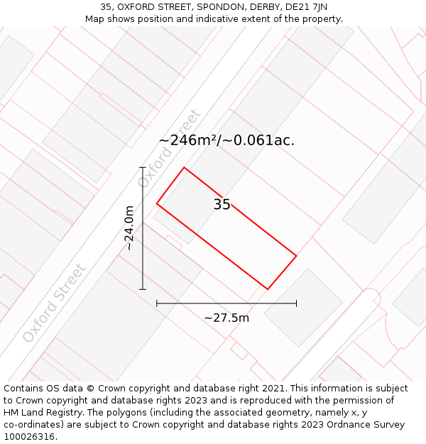 35, OXFORD STREET, SPONDON, DERBY, DE21 7JN: Plot and title map