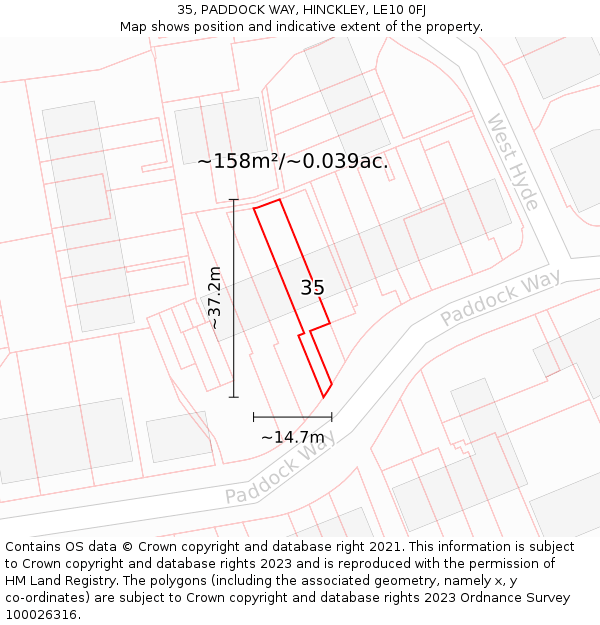 35, PADDOCK WAY, HINCKLEY, LE10 0FJ: Plot and title map