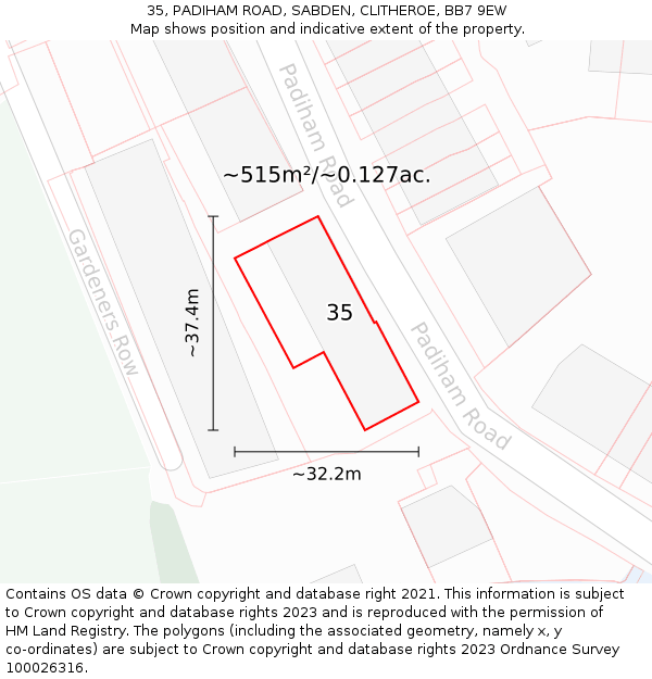 35, PADIHAM ROAD, SABDEN, CLITHEROE, BB7 9EW: Plot and title map