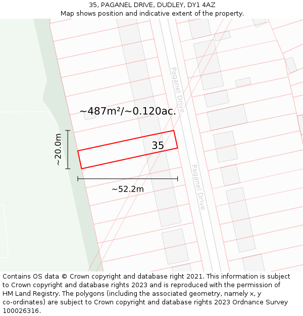 35, PAGANEL DRIVE, DUDLEY, DY1 4AZ: Plot and title map