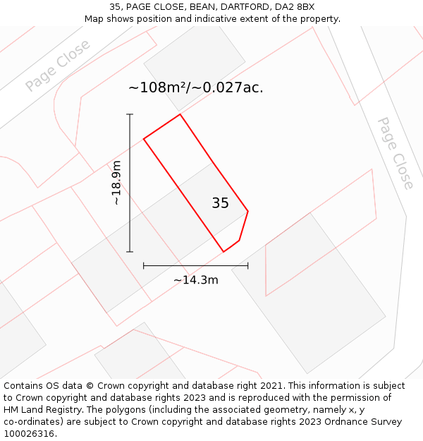 35, PAGE CLOSE, BEAN, DARTFORD, DA2 8BX: Plot and title map