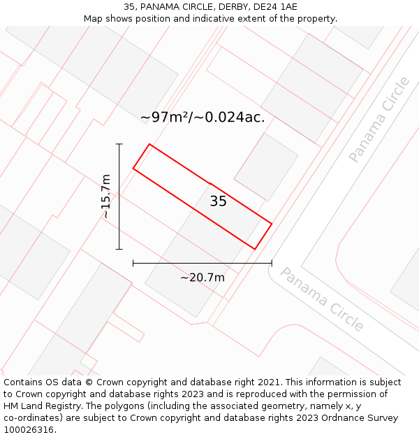 35, PANAMA CIRCLE, DERBY, DE24 1AE: Plot and title map