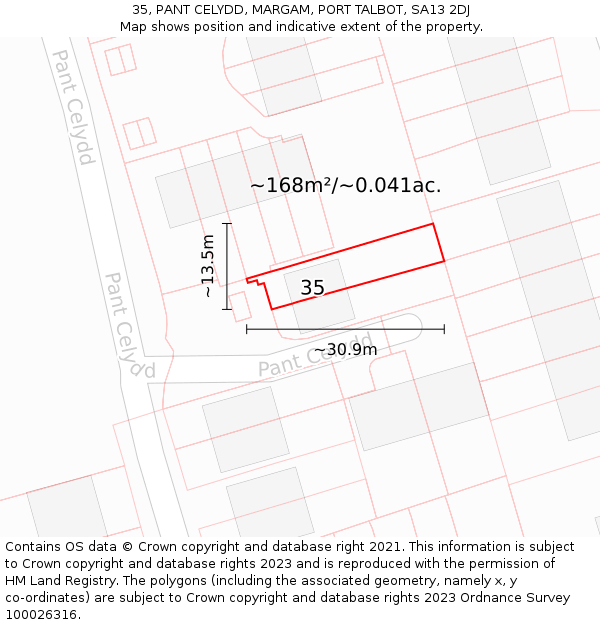35, PANT CELYDD, MARGAM, PORT TALBOT, SA13 2DJ: Plot and title map
