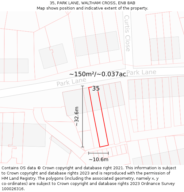 35, PARK LANE, WALTHAM CROSS, EN8 8AB: Plot and title map