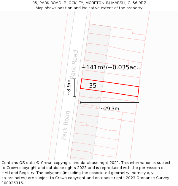 35, PARK ROAD, BLOCKLEY, MORETON-IN-MARSH, GL56 9BZ: Plot and title map