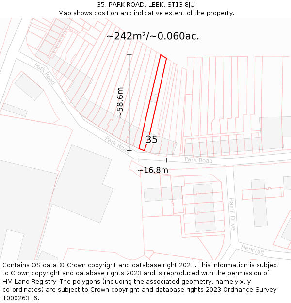 35, PARK ROAD, LEEK, ST13 8JU: Plot and title map