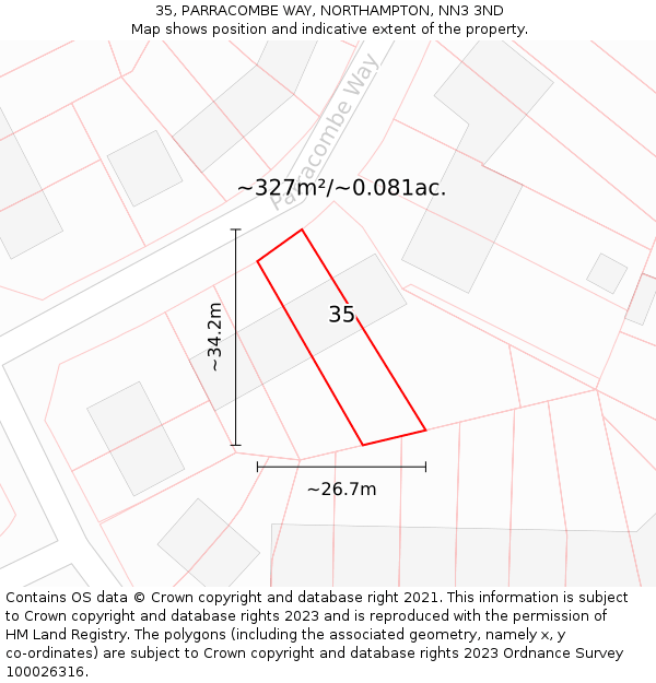 35, PARRACOMBE WAY, NORTHAMPTON, NN3 3ND: Plot and title map