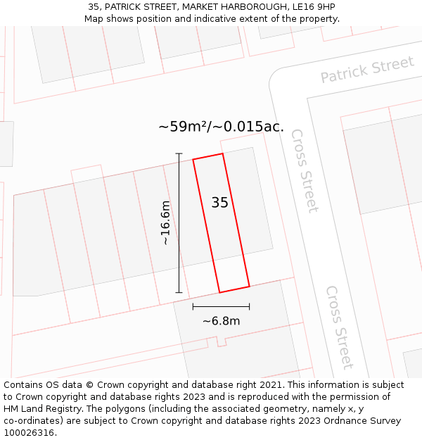 35, PATRICK STREET, MARKET HARBOROUGH, LE16 9HP: Plot and title map