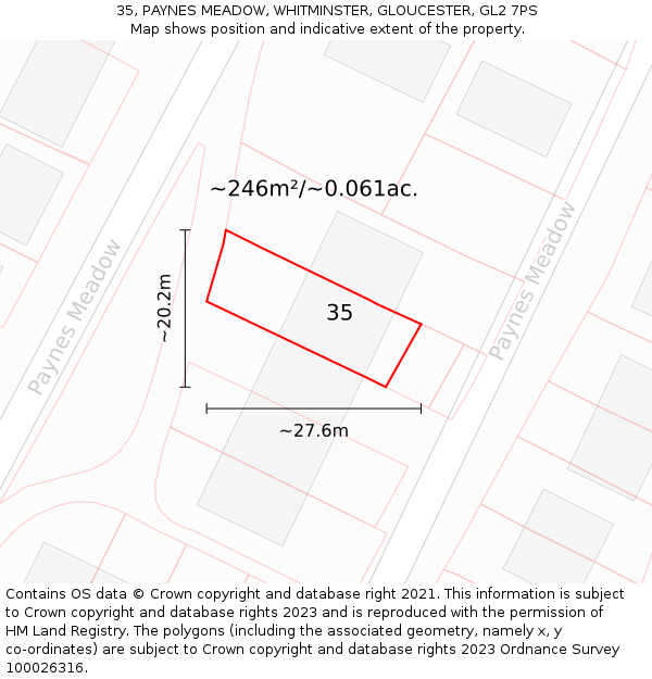 35, PAYNES MEADOW, WHITMINSTER, GLOUCESTER, GL2 7PS: Plot and title map