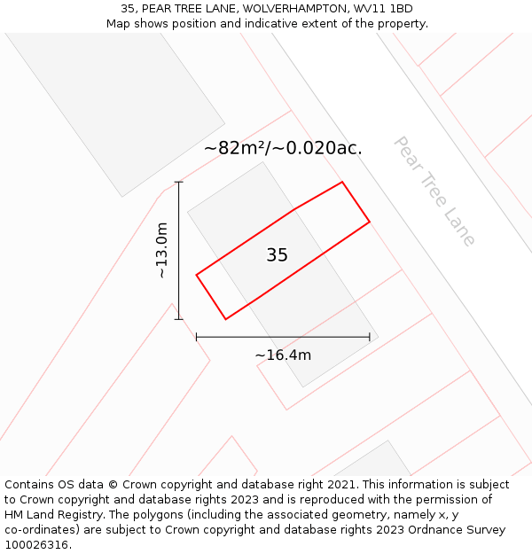 35, PEAR TREE LANE, WOLVERHAMPTON, WV11 1BD: Plot and title map