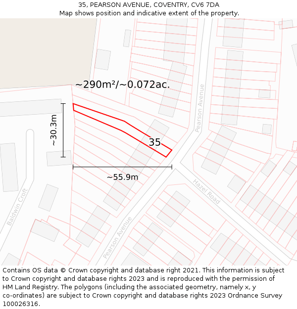 35, PEARSON AVENUE, COVENTRY, CV6 7DA: Plot and title map