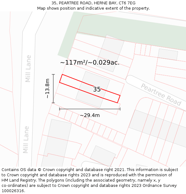 35, PEARTREE ROAD, HERNE BAY, CT6 7EG: Plot and title map
