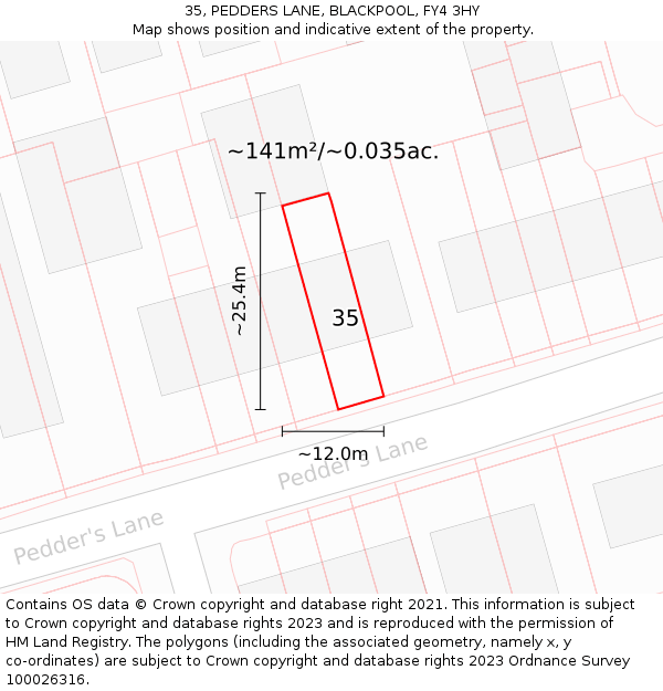 35, PEDDERS LANE, BLACKPOOL, FY4 3HY: Plot and title map