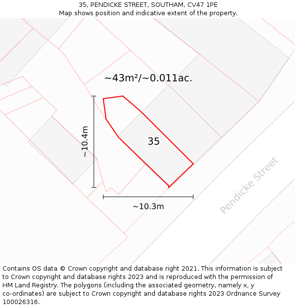 35, PENDICKE STREET, SOUTHAM, CV47 1PE: Plot and title map