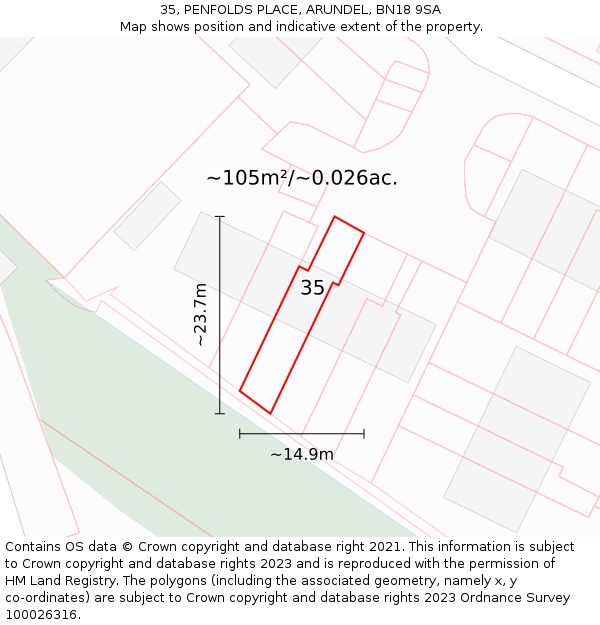 35, PENFOLDS PLACE, ARUNDEL, BN18 9SA: Plot and title map