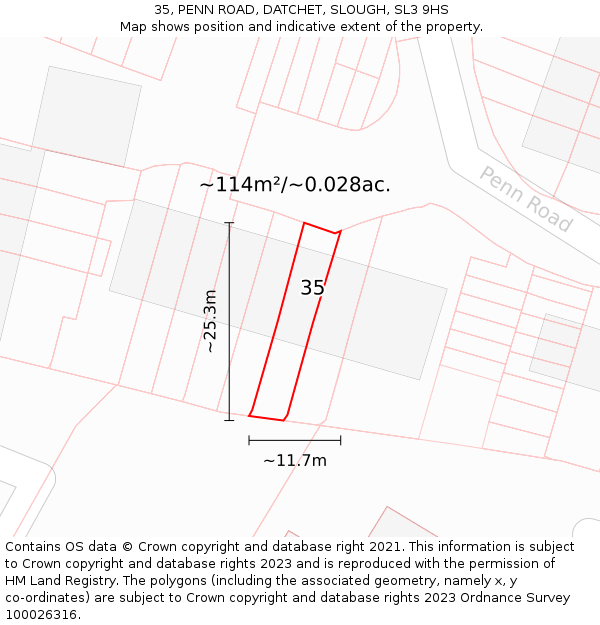 35, PENN ROAD, DATCHET, SLOUGH, SL3 9HS: Plot and title map