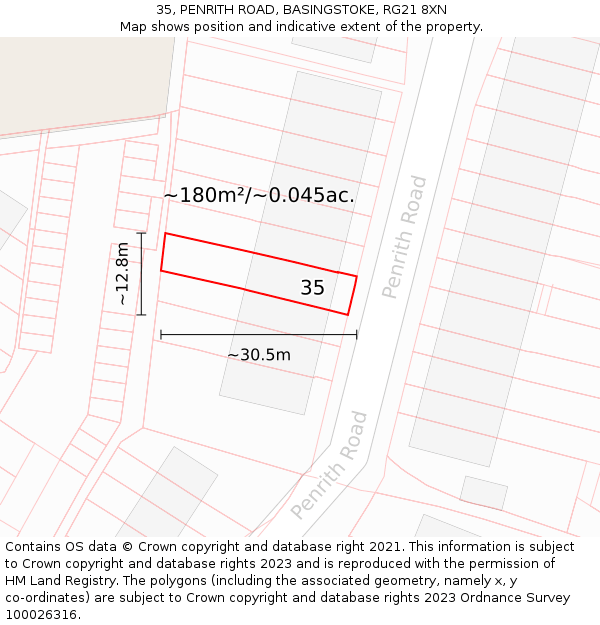 35, PENRITH ROAD, BASINGSTOKE, RG21 8XN: Plot and title map