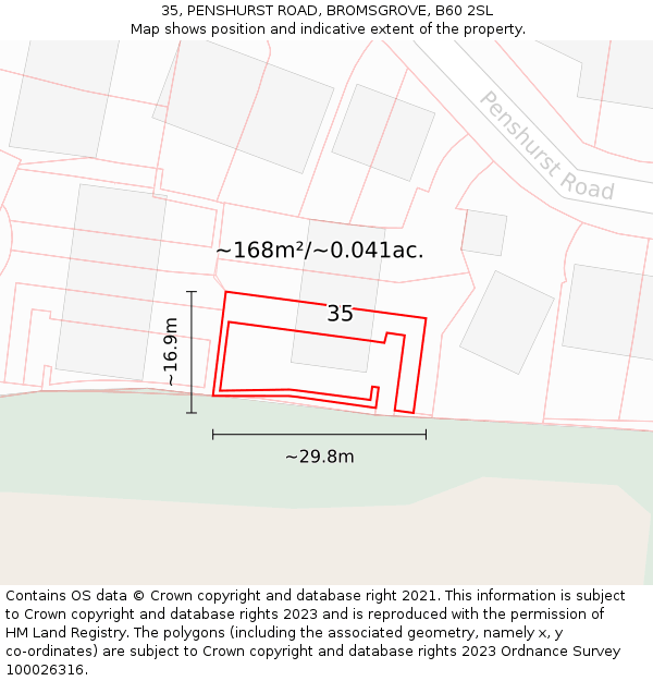 35, PENSHURST ROAD, BROMSGROVE, B60 2SL: Plot and title map