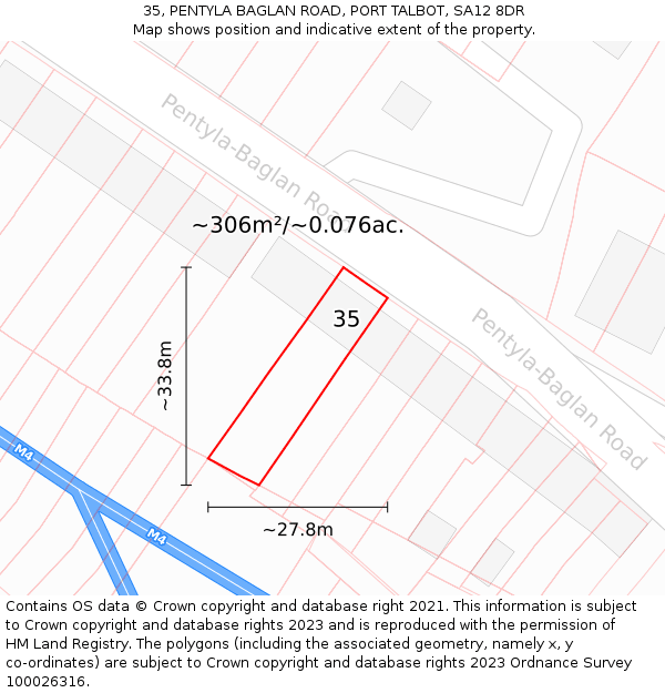 35, PENTYLA BAGLAN ROAD, PORT TALBOT, SA12 8DR: Plot and title map