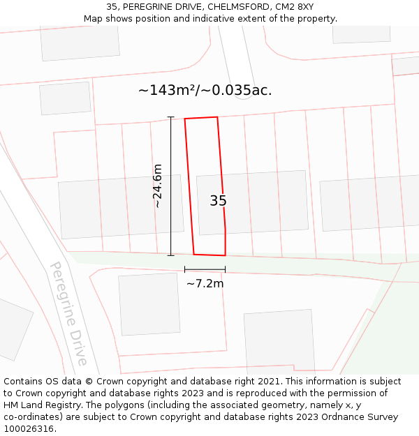35, PEREGRINE DRIVE, CHELMSFORD, CM2 8XY: Plot and title map