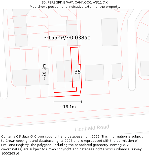35, PEREGRINE WAY, CANNOCK, WS11 7JX: Plot and title map