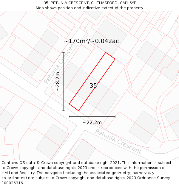 35, PETUNIA CRESCENT, CHELMSFORD, CM1 6YP: Plot and title map