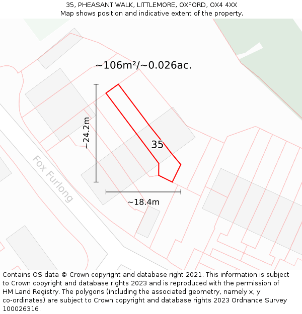 35, PHEASANT WALK, LITTLEMORE, OXFORD, OX4 4XX: Plot and title map